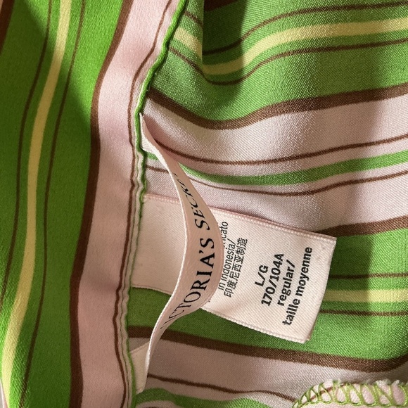 Victoria’s Secret Satin Pajama Set - Pink & Green Stripe - Size L - Picture 5 of 9